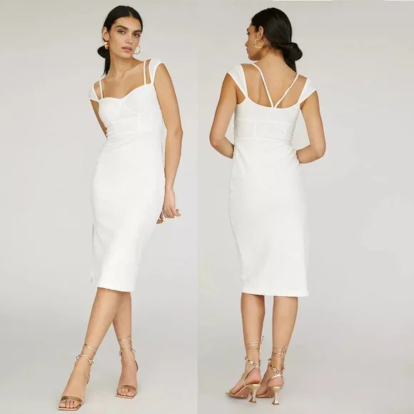 NWT Anthropologie Textured Knit Midi Dress Ivory Sleeveless Strappy - Picture 1 of 6